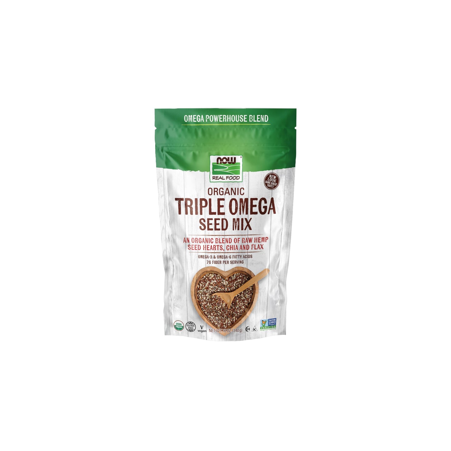 Now Foods, Organic Triple Omega Seed Mix, Raw Hemp Seed Hearts, Chia And Flax, Omega-3 And 6 Fatty Acids, Source Of Fiber, Prote