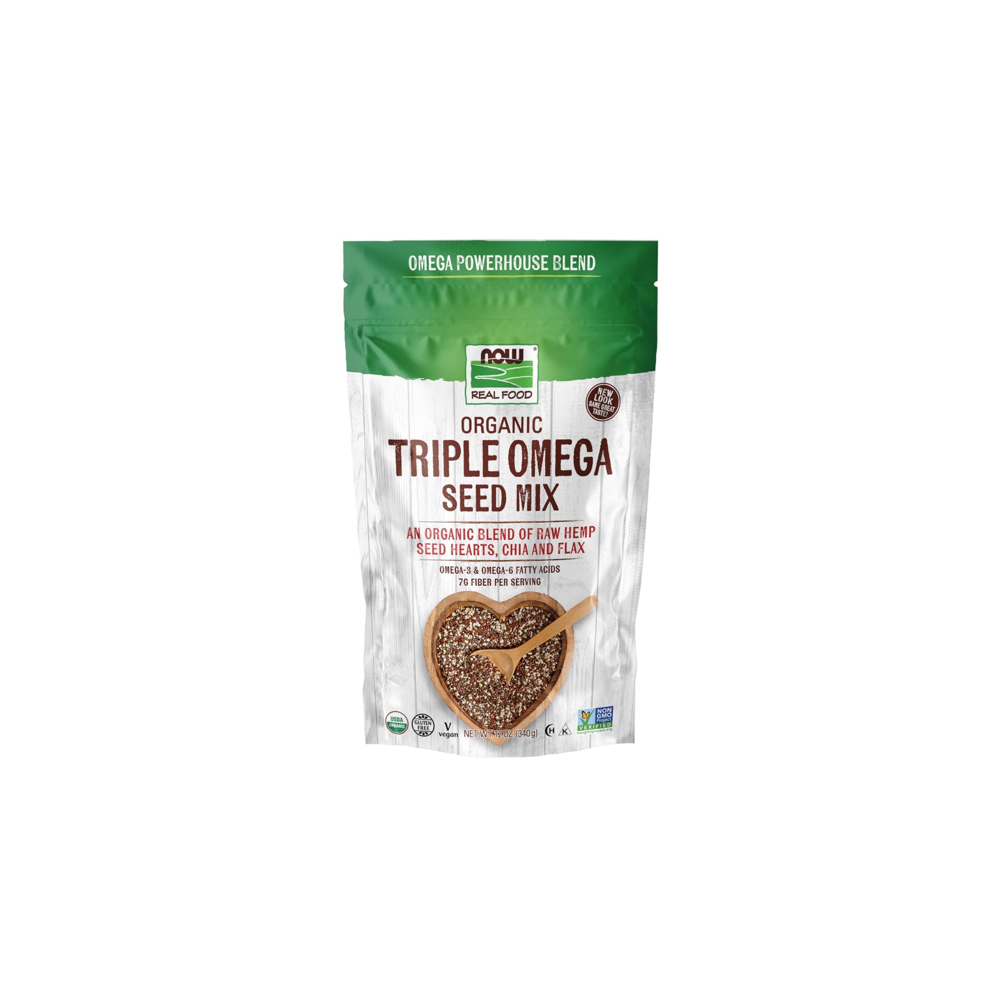 Now Foods, Organic Triple Omega Seed Mix, Raw Hemp Seed Hearts, Chia And Flax, Omega-3 And 6 Fatty Acids, Source Of Fiber, Prote