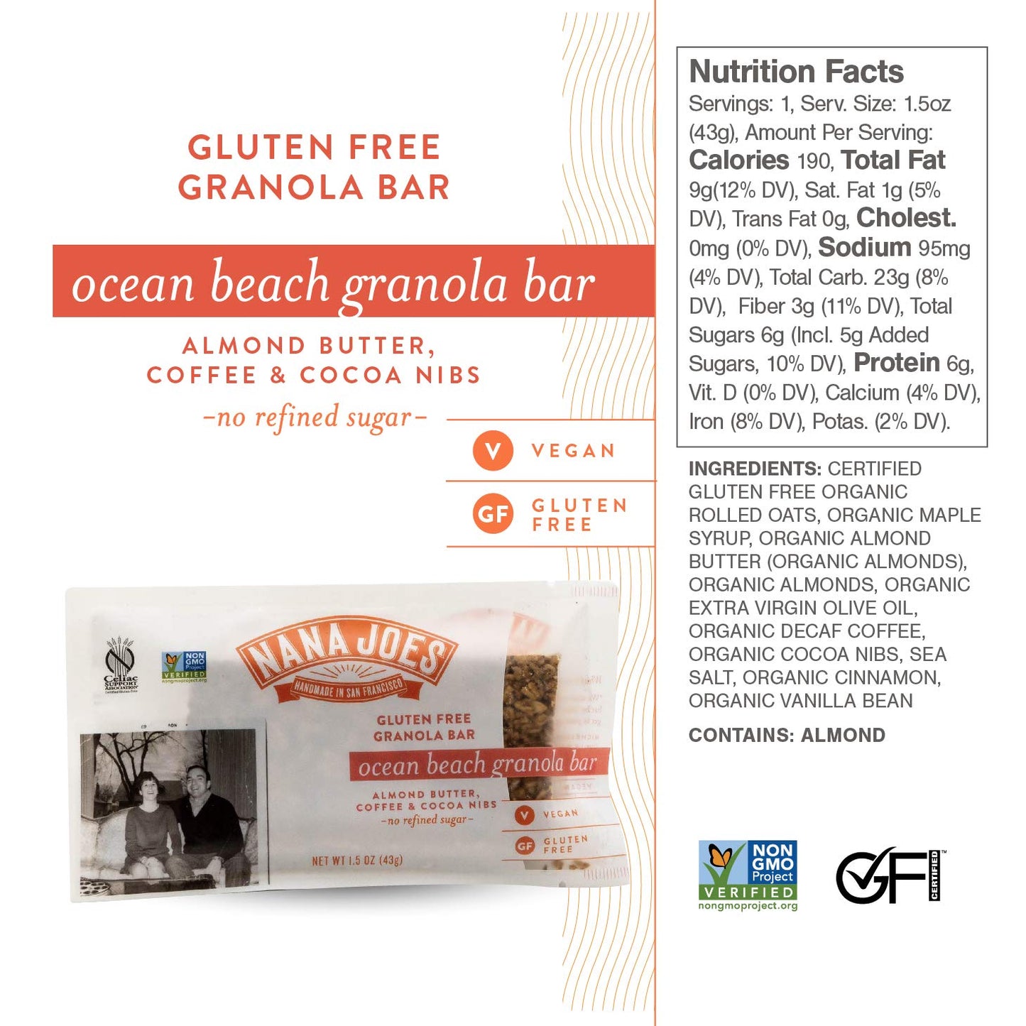 NANA JOES GRANOLA Almond Butter Coffee Cacao Nibs Gluten-Free Vegan 12 Pack