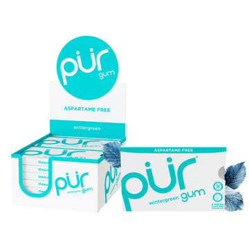 Pur Gum | Aspartame Free Chewing Gum | 100% Xylitol | Natural Wintergreen Flavored Gum, 9 Pieces (Pack Of 12)