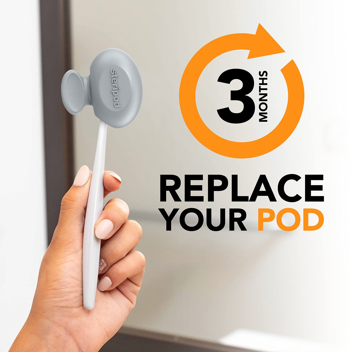 Steripod Clip-On Toothbrush Protector With Orange Essential Oils, Keeps Toothbrush Fresh And Clean, Fits Most Manual And Electri