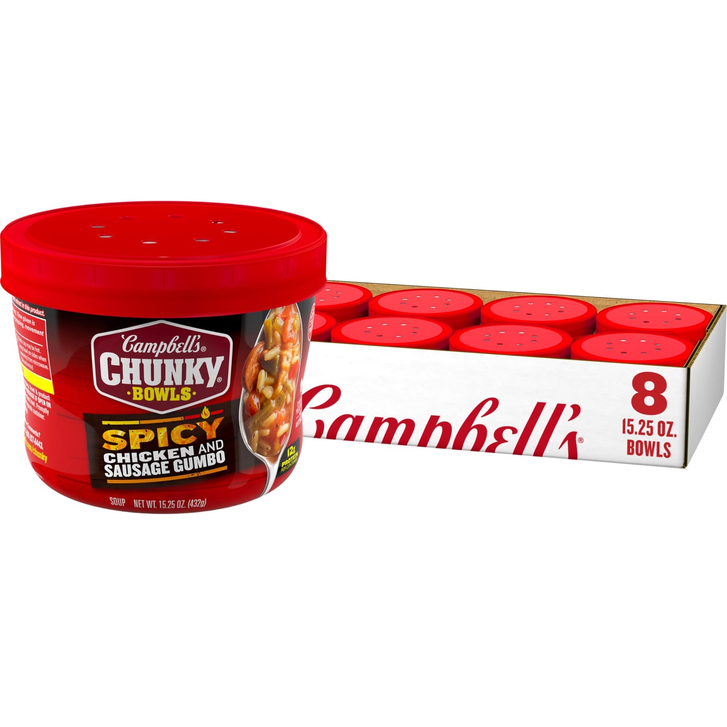 Campbells Chunky Soup, Spicy Chicken & Sausage Gumbo Soup, 15.25 oz Microwavable Bowl (Case of 8)