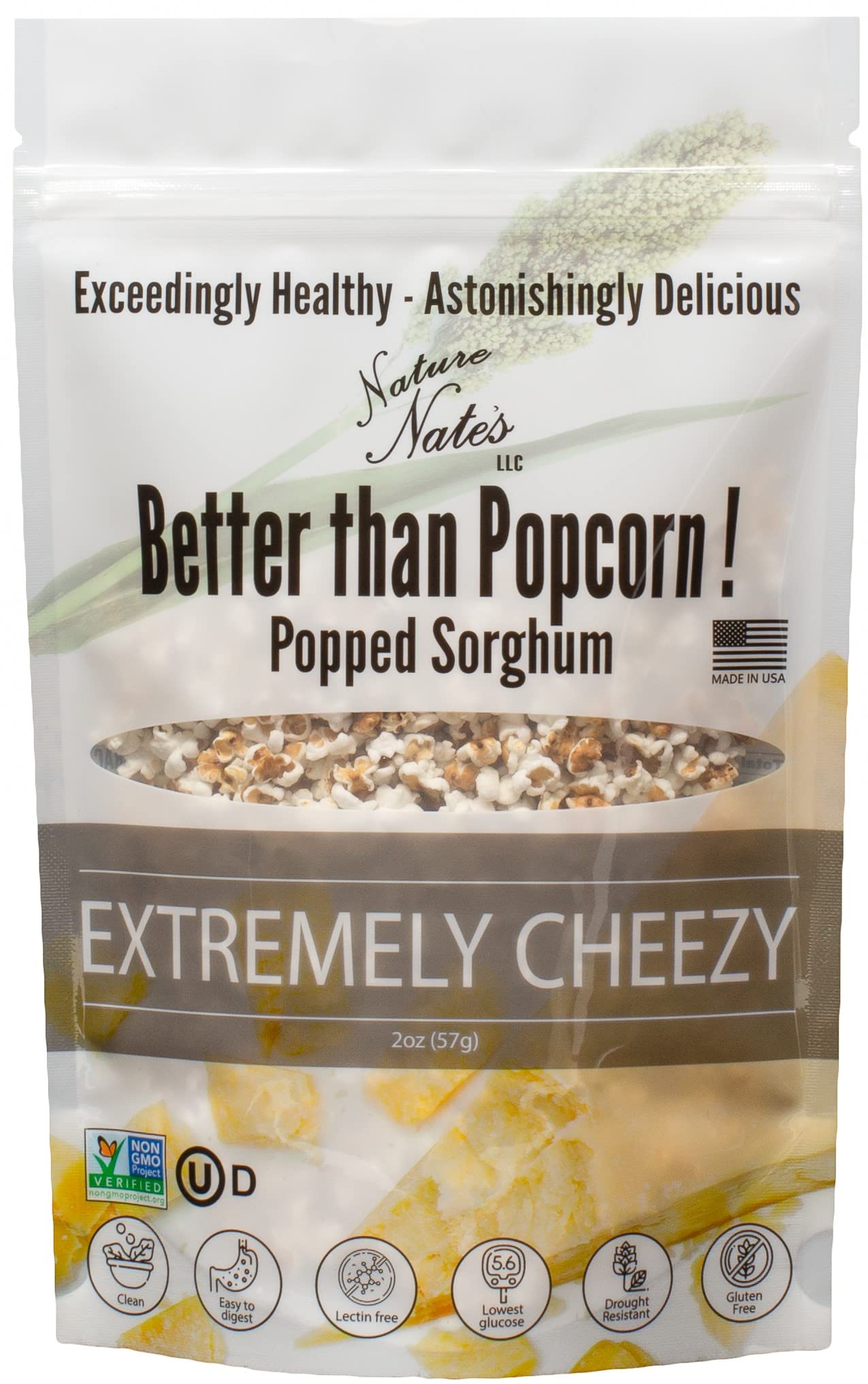 Nature Nates Popped Sorghum, Extremely Cheezy - Organic Sorghum, Keto & Gluten Free, Healthy Snacks, Better Than Popcorn, Made i