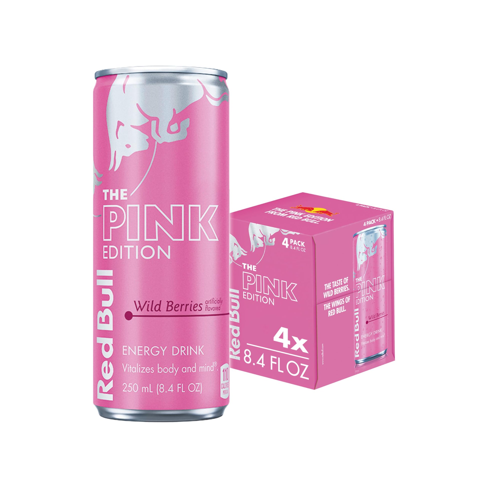 Red Bull Wild Berries Pink Edition Energy Drink, 80mg Caffeine, 8.4 Fl Oz, Pack of 4 Cans