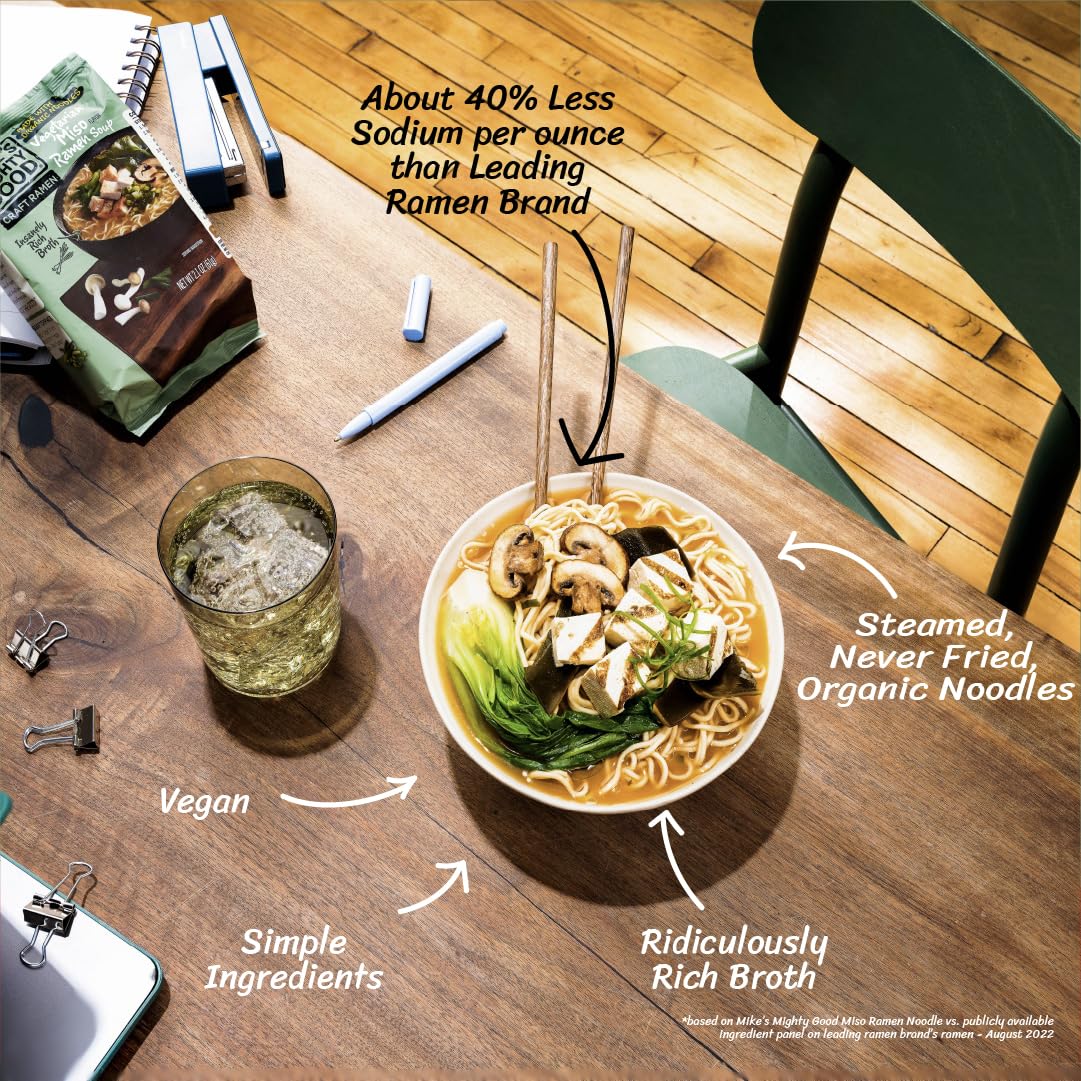 Mike s Mighty Good Vegetarian Miso Soup - Instant Ramen Noodles - Organic and Non-GMO Instant Noodles - Miso Ramen - Vegan Soup