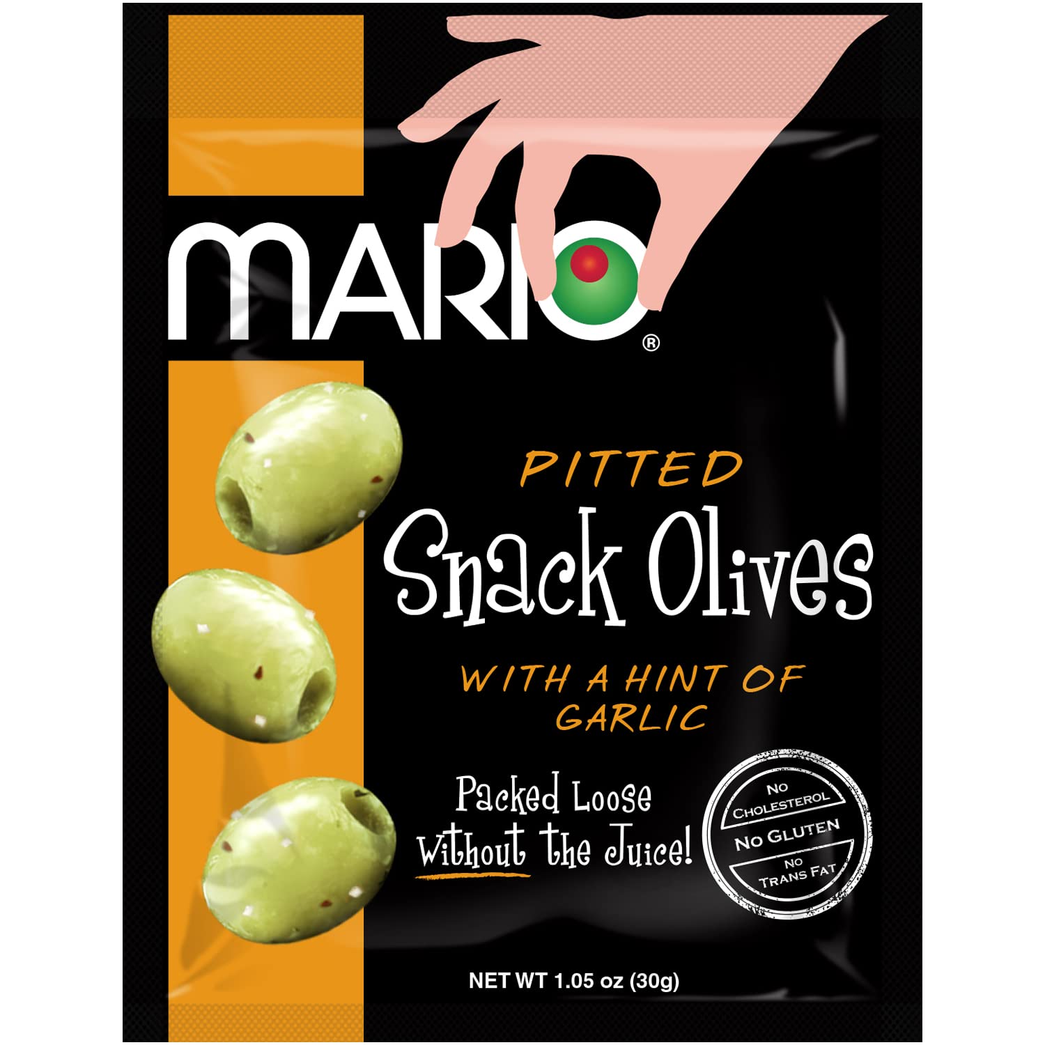 Mario Camacho Foods Pitted Snack Olives - Green Olives With A Hint Of Garlic - 1.05 Oz Pouches (Pack Of 12)