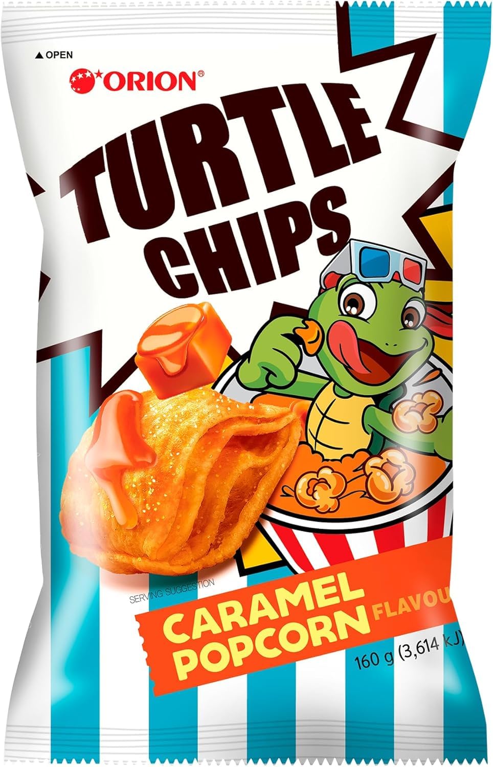 Orion Turtle Chips, Caramel Popcorn, 4 Layered Crispy Structure, 5.65 oz, Korean Snack Pack Of 6