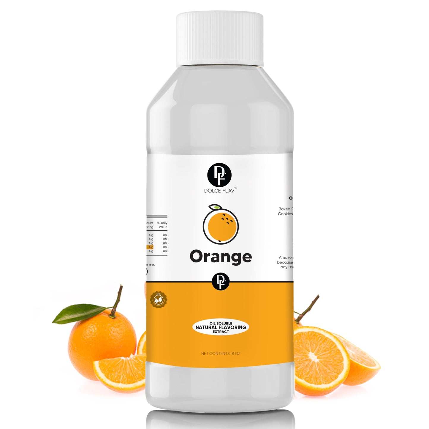 Dolce Flav Natural Orange Extract - Concentrated Orange Flavor for Candy, Chocolates & Desserts - 8 Oz. Oil-Soluble, Sugar-Free