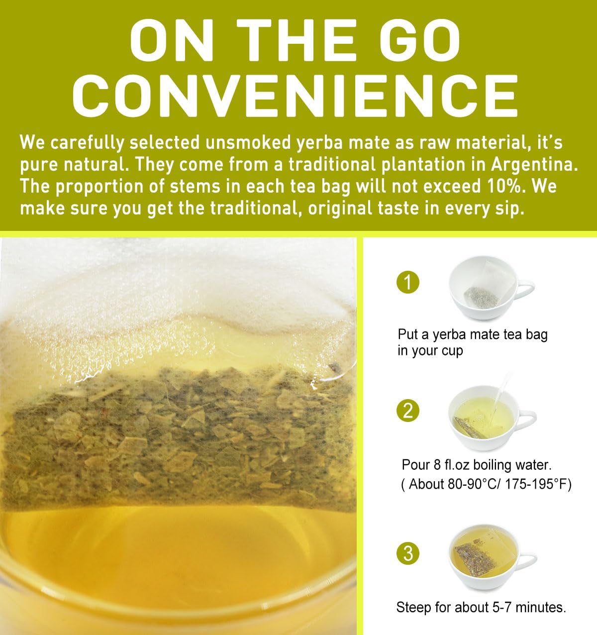 Olvvla Yerba Mate Tea - 100% Natural Unsmoked - 60 Count Tea Bags - Medium-Caffeine Energy Tea