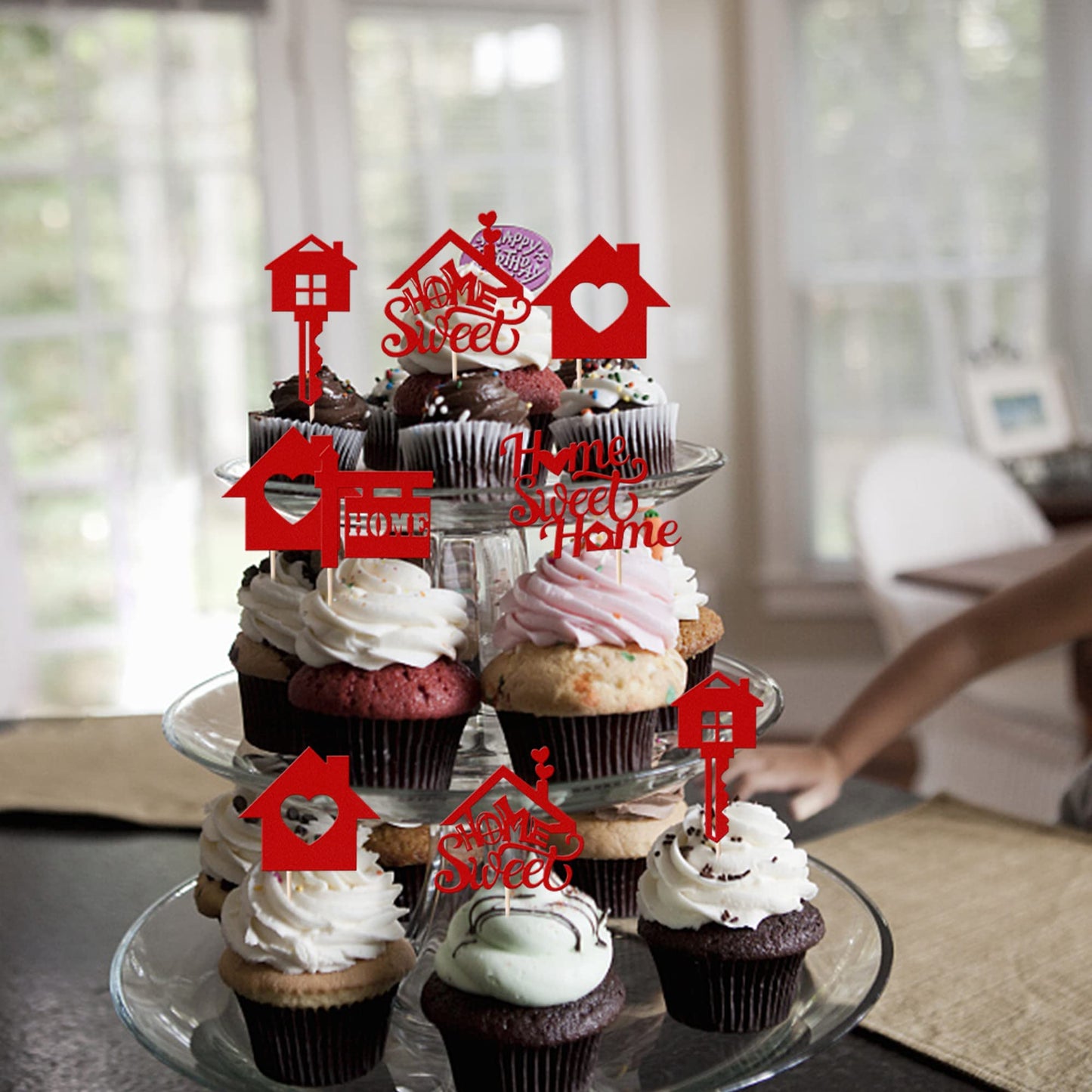 Rsstarxi 30 Pack Sweet Home Cupcake Toppers Key Housewarming Cupcake Picks Housewarming Party Decorations For Welcome New Home House Warming Party Cake Decorations Red
