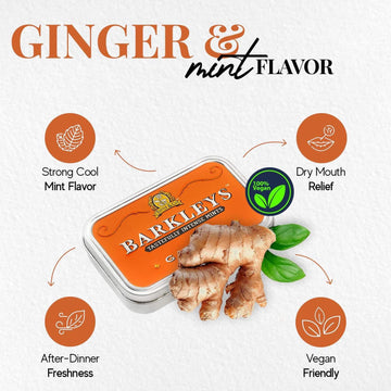 Barkleys Ginger Breath Mints - Strong Ginger Flavor Cool Mint Candy For Party, After Dinner, Wedding, Every Day Use - Vegan Brea