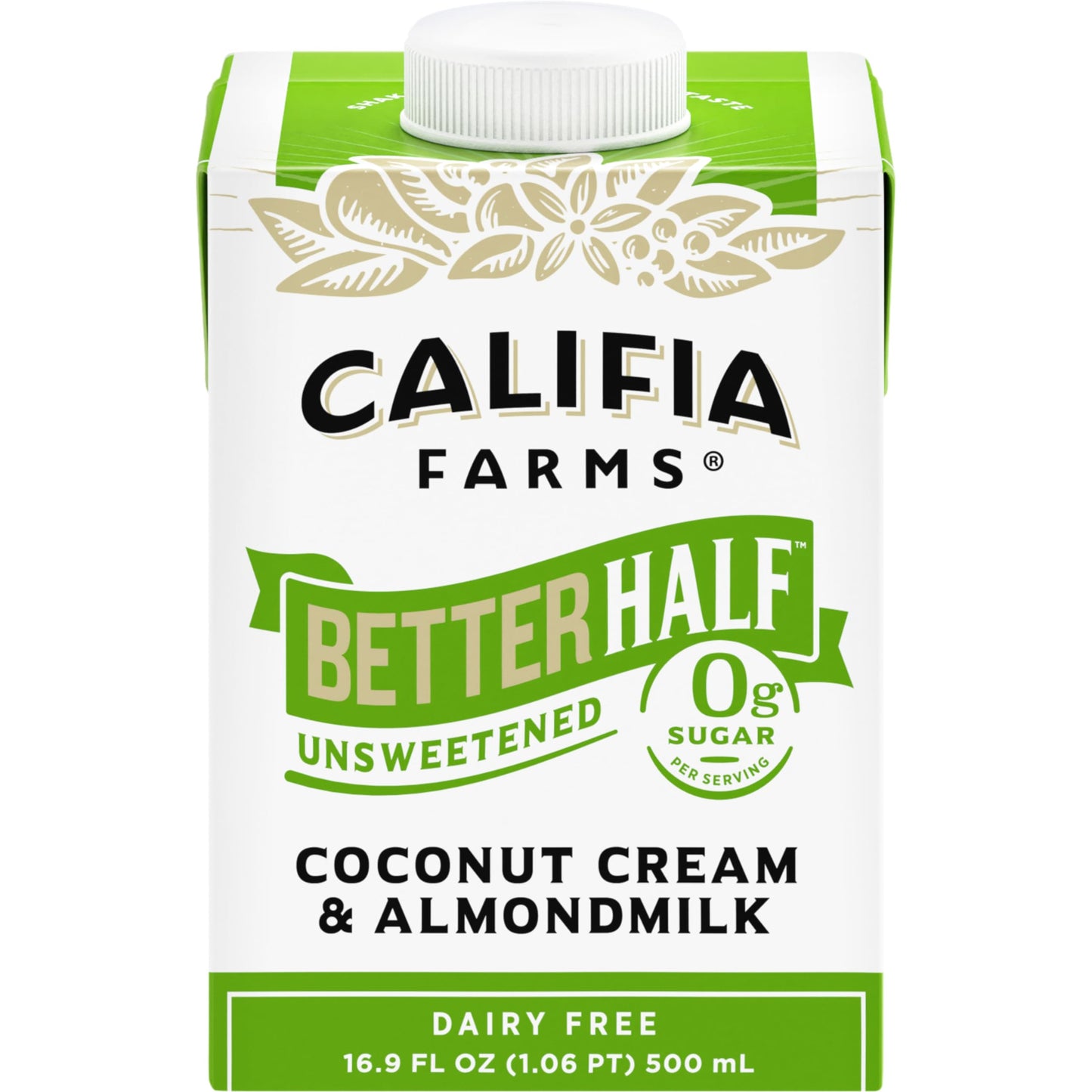 Califia Farms - Unsweetened Better Half, Half and Half Substitute, 16.9 Oz, Almond Milk, Coconut Cream, Coffee Creamer, Keto, Sh