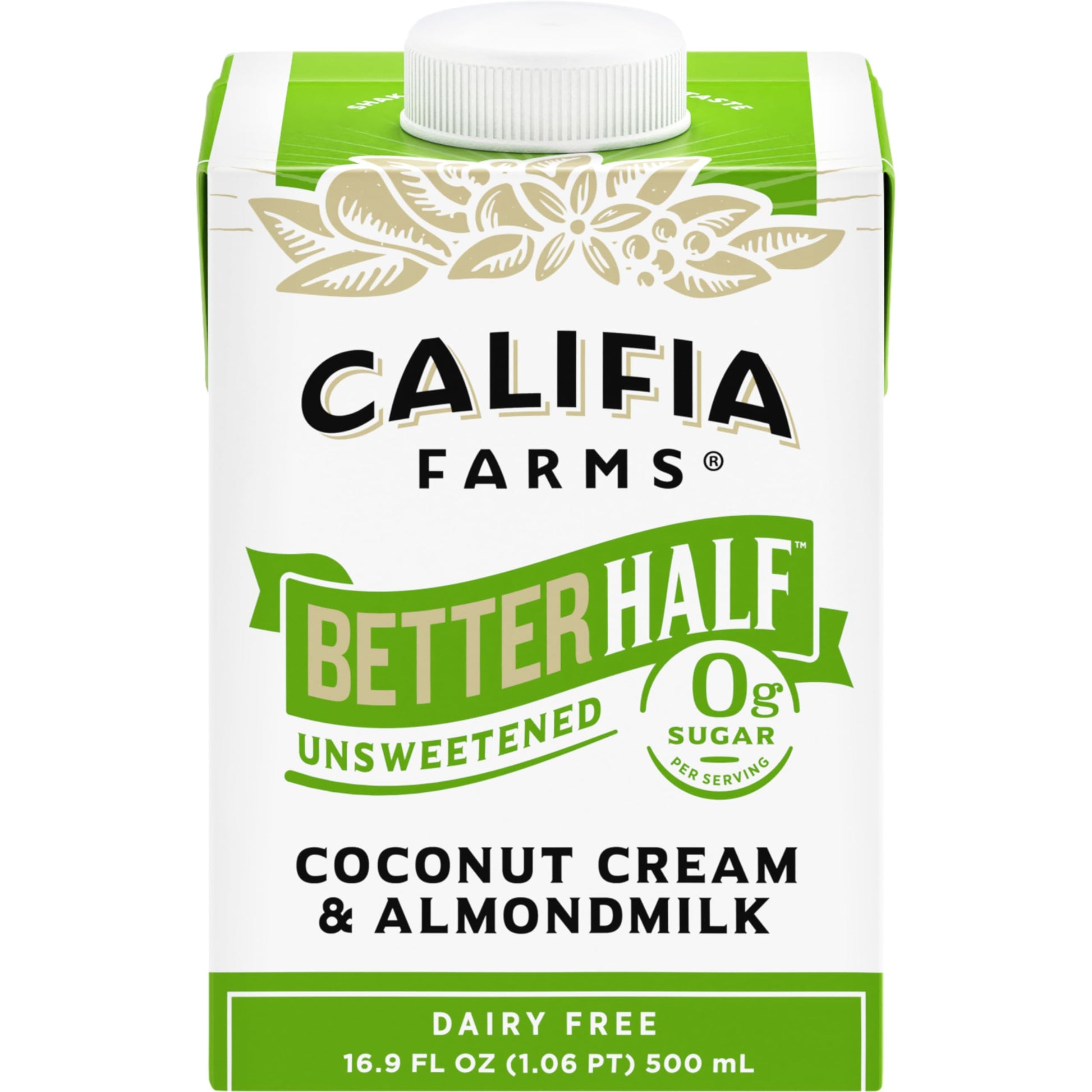 Califia Farms - Unsweetened Better Half, Half and Half Substitute, 16.9 Oz, Almond Milk, Coconut Cream, Coffee Creamer, Keto, Sh