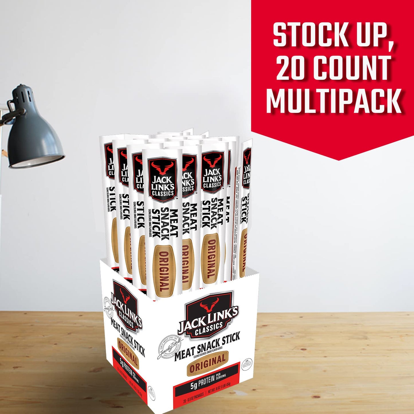 Jack Link'S Beef Sticks, Original - Protein Snack, Meat Stick With 5G Of Protein, Made With 100% Beef - 0.8 Oz. (Pack Of 20)