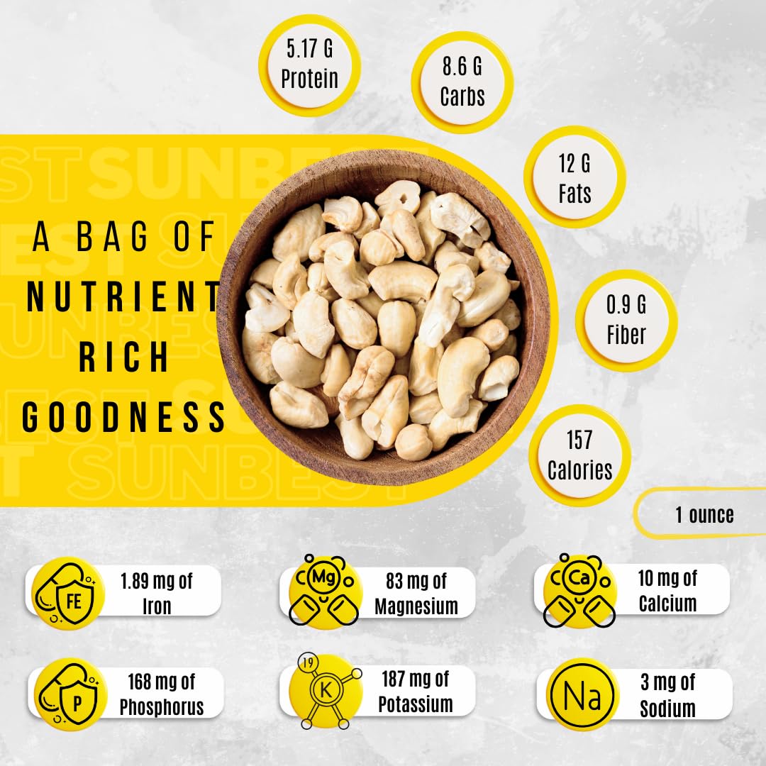 Sunbest Natural Raw Large Cashew Pieces 48 Oz (3 Lbs) 1 Pack - Unroasted & Unsalted For Cooking, Baking & Snacking - Fresh, Nutrient-Rich, Keto, Paleo & Vegan - Non-Gmo, Gluten-Free - Long-Lasting Freshness