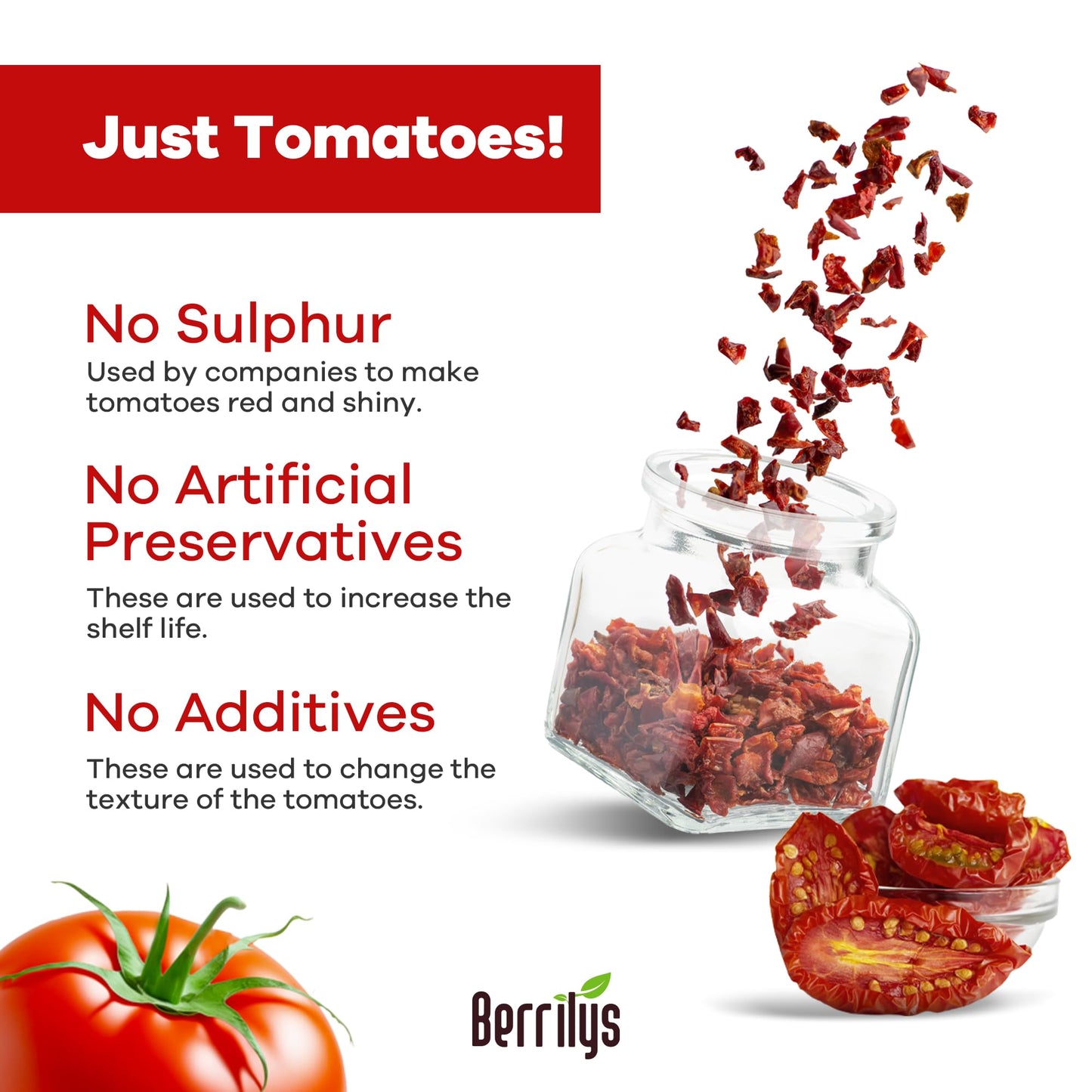 Sun-Dried Tomatoes, 2 LBS, USDA Organic, Berrilys, No Sulfur, No Preservatives, Seasalt is used as natural preservative, Raw, No