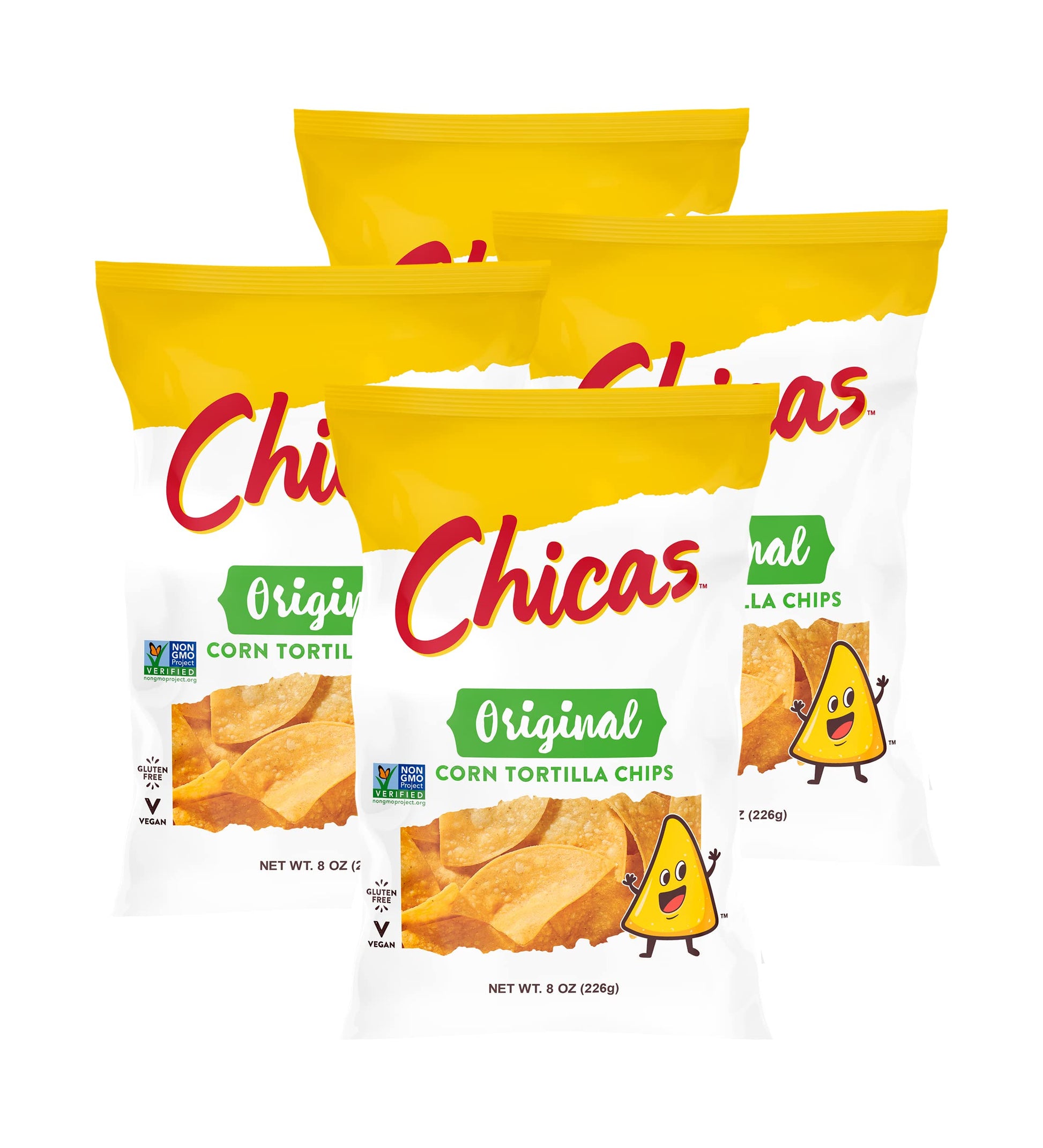Chicas Corn Tortilla Chips - Vegan, Gluten Free, No Trans Fat, 8 Oz. Bag, 4 Pack - Tortilla Chips For Dips, Spreads, Salsa, Nach