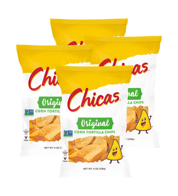 Chicas Corn Tortilla Chips - Vegan, Gluten Free, No Trans Fat, 8 Oz. Bag, 4 Pack - Tortilla Chips For Dips, Spreads, Salsa, Nach