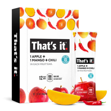 Thats it. Apple+Mango+Chili 100% Natural Great Tasting Real Dried Fruit Bar, Vegan, Gluten Free, Paleo, Kosher, Non GMO, No Pre