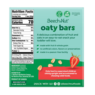 Beech-Nut Toddler Snacks Oaty Bars Granola Bars for Babies & Toddlers, Fruit & Whole Grain Strawberry Snack Bar, Gluten Free Tod