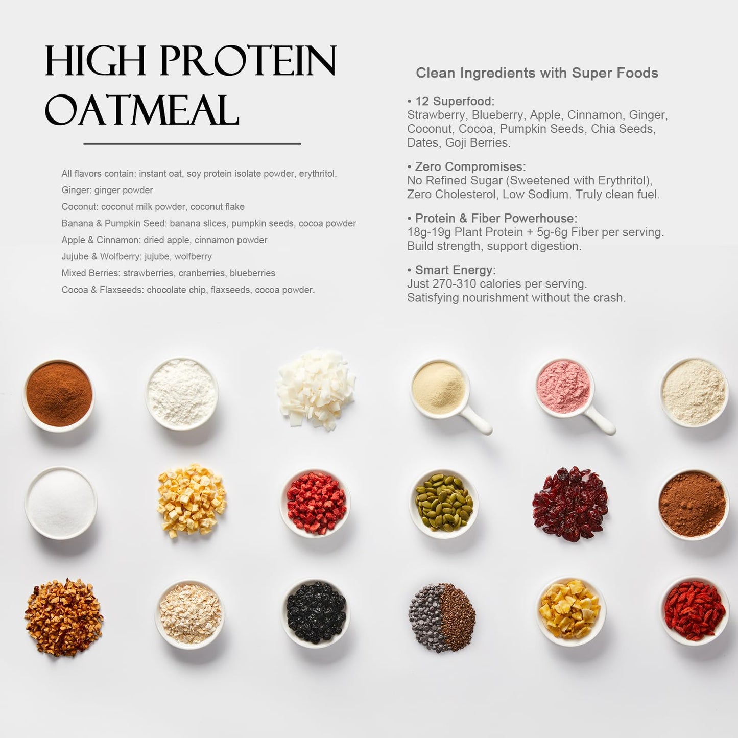 SUNGIVEN High Protein Overnight Oats with Container - 7 Flavors Low Sugar High Fiber Instant Oatmeal Health Breakfast Snacks for