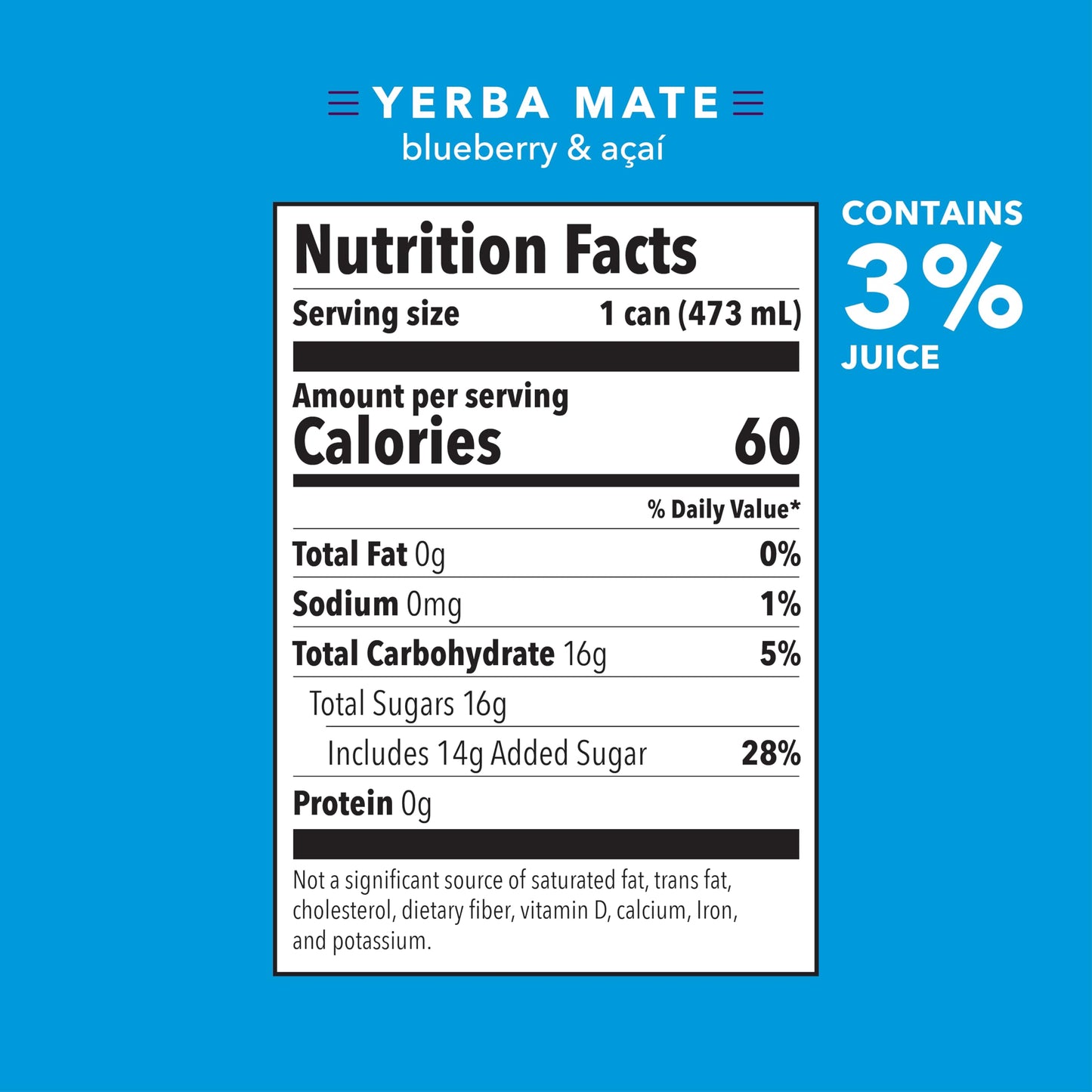 Babe Beverages Organic Yerba Mate Energy Drinks, 150mg Caffeine, Blueberry Açaí, 12 Pack, 16oz Cans