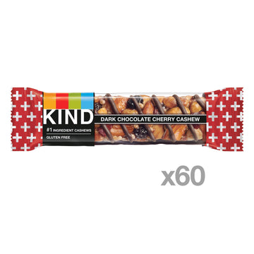 KIND Nut Bars, Dark Chocolate Cherry Cashew, 1.4 Ounce, 60 Count, Gluten Free, Low Glycemic Index, 4g Protein