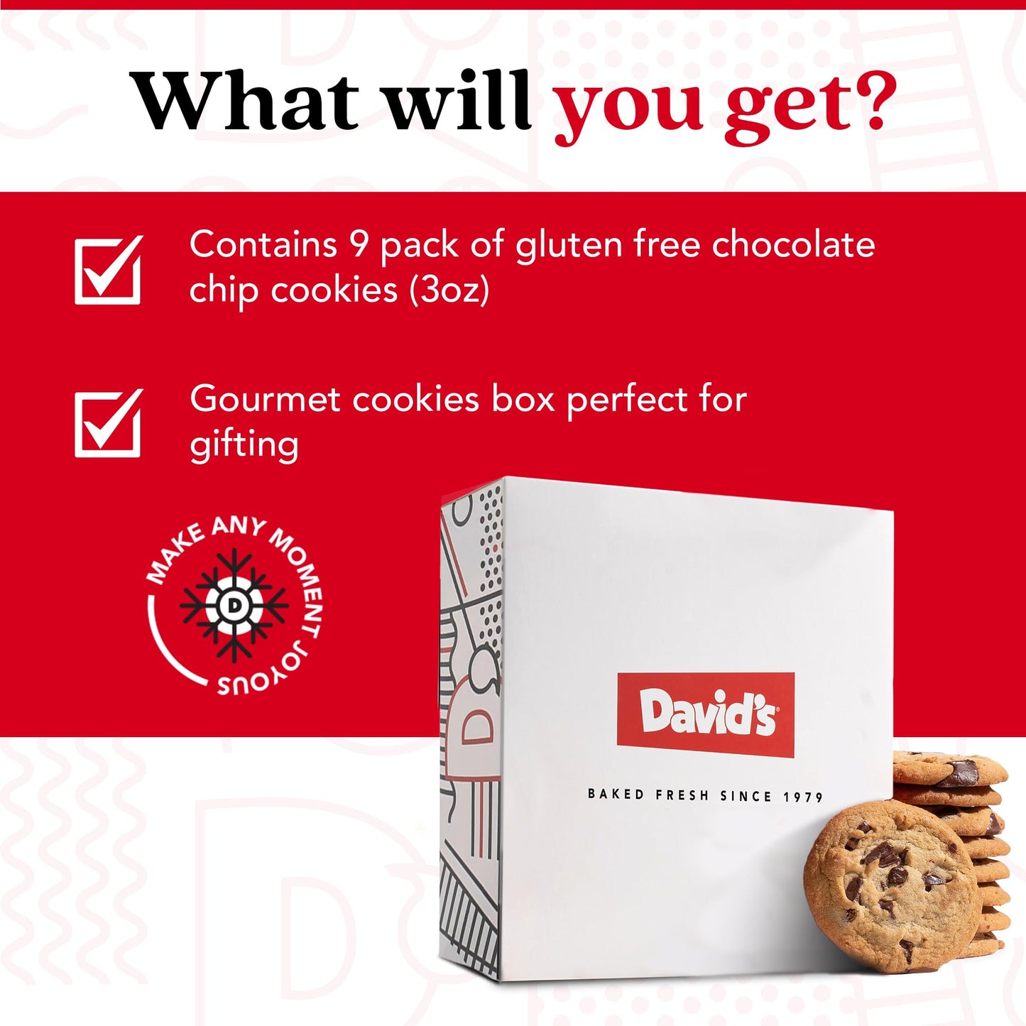 Davids Cookies Gluten-Free Chocolate Chip Cookies 9-pack - Gourmet Cookies with No Added Preservatives - Fresh Bakery Dessert -