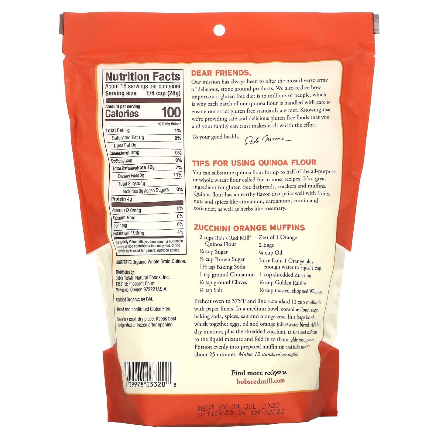 Bobs Red Mill Organic Quinoa Flour 18 Ounce
