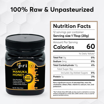 P.R.I Manuka Honey, Certified Mgo 1000+, New Zealand Raw Monofloral Manuka Honey (8.8 Oz / 250G)