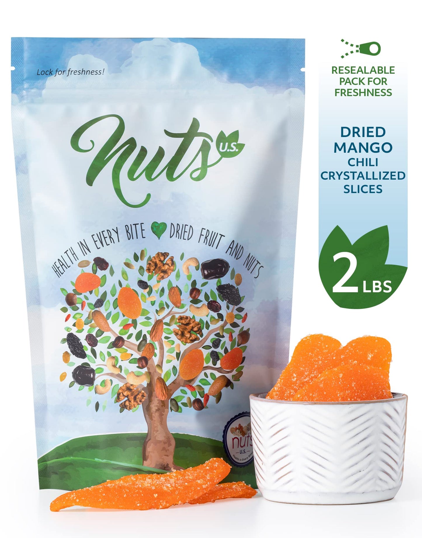 Nuts U.S. - Dried Mango Chili Crystallized Slices | Chili, Salty And Sugary | Vegan | Non-Gmo | Packed In A Resealable Bag!!! (2