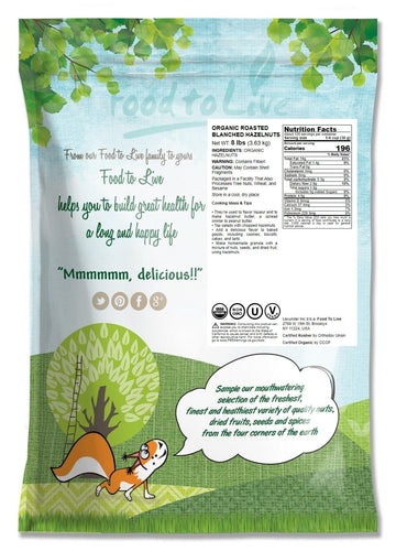 Food To Live Organic Blanched Roasted Hazelnuts, 8 Pounds - Non-Gmo, Dry Roasted Filberts, No Skin, Whole Nuts, Unsalted, Kosher