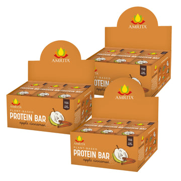 Amrita Apple Cinnamon Vegan Protein Bars, Peanut/Dairy Free, Soy & Gluten Free, 15G Plant Based Protein Bars, High Fiber, Low Su