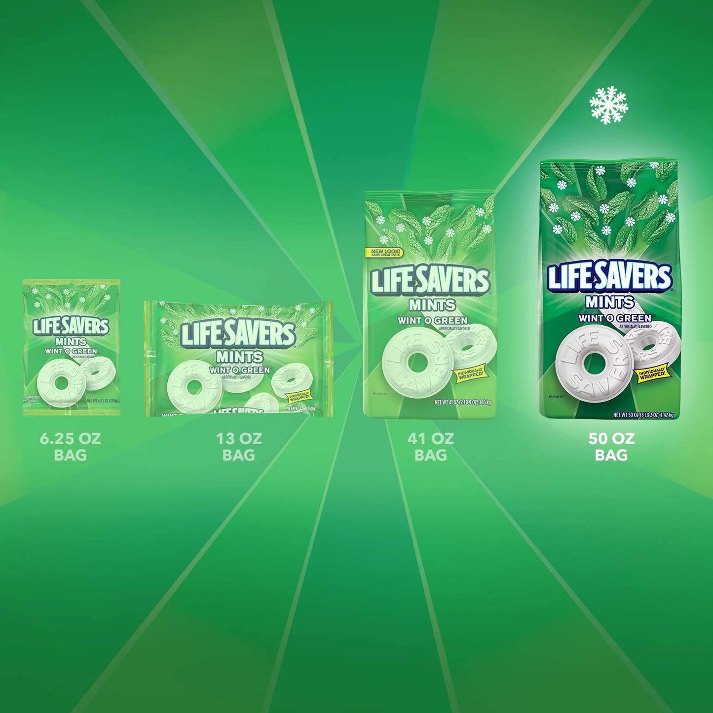 Life Savers Mints Wint-O-Green Hard Candy, Party Size Bag, 50 Ounce, Pack Of 2