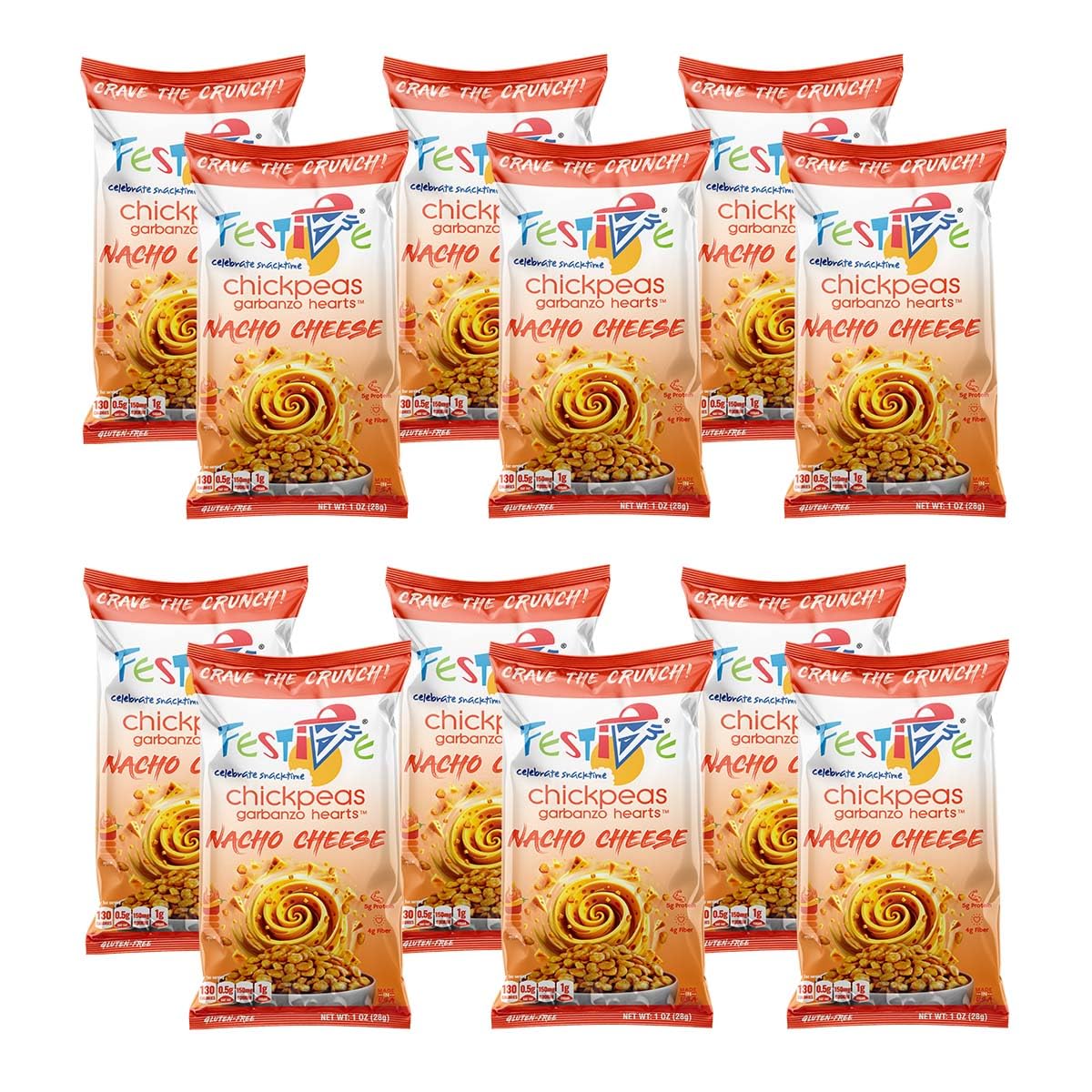 Festive Celebrate Snacktime Nacho Cheese Chickpea Snacks - Non-GMO, Vegan, 12-Pack, 1 Ounce Each