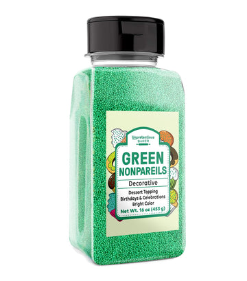 Unpretentious Green Nonpareils, 1 Lb, Dessert Topping, Round Sprinkles, Bright Green Color
