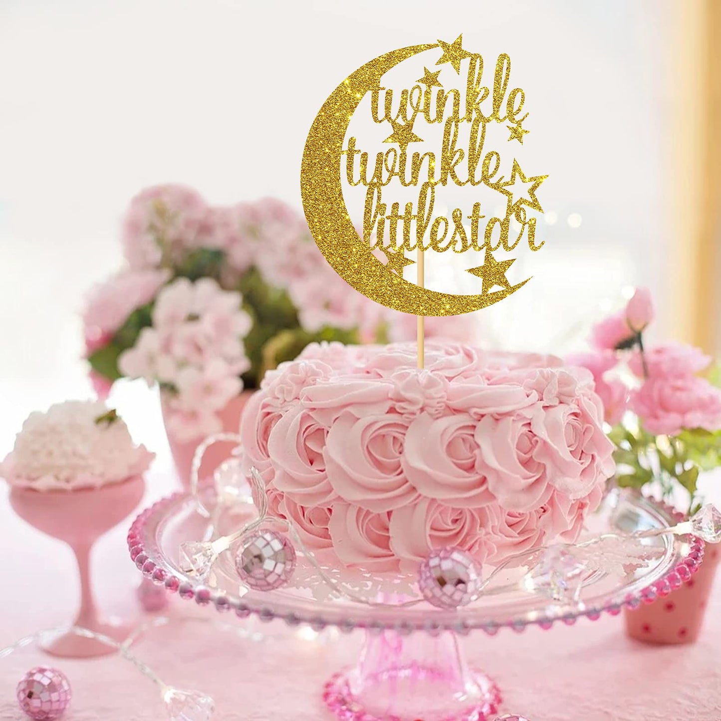 Gold Glitter Twinkle Twinkle Little Star Cake Topper For Baby Shower,Gender Reveal,Baby 1St 2Nd Birthday Party Decorations Suppl