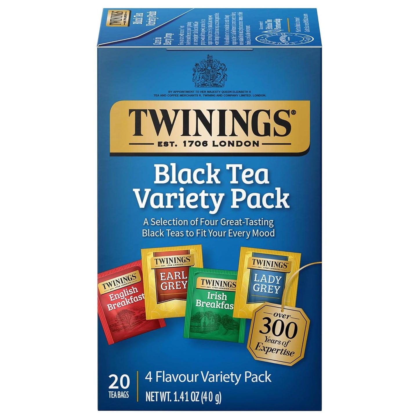 Twinings Variety Pack Black Tea Bags, 20 Count (Pack of 1), Includes English Breakfast, Earl Grey, Irish Breakfast, and Lady Gre