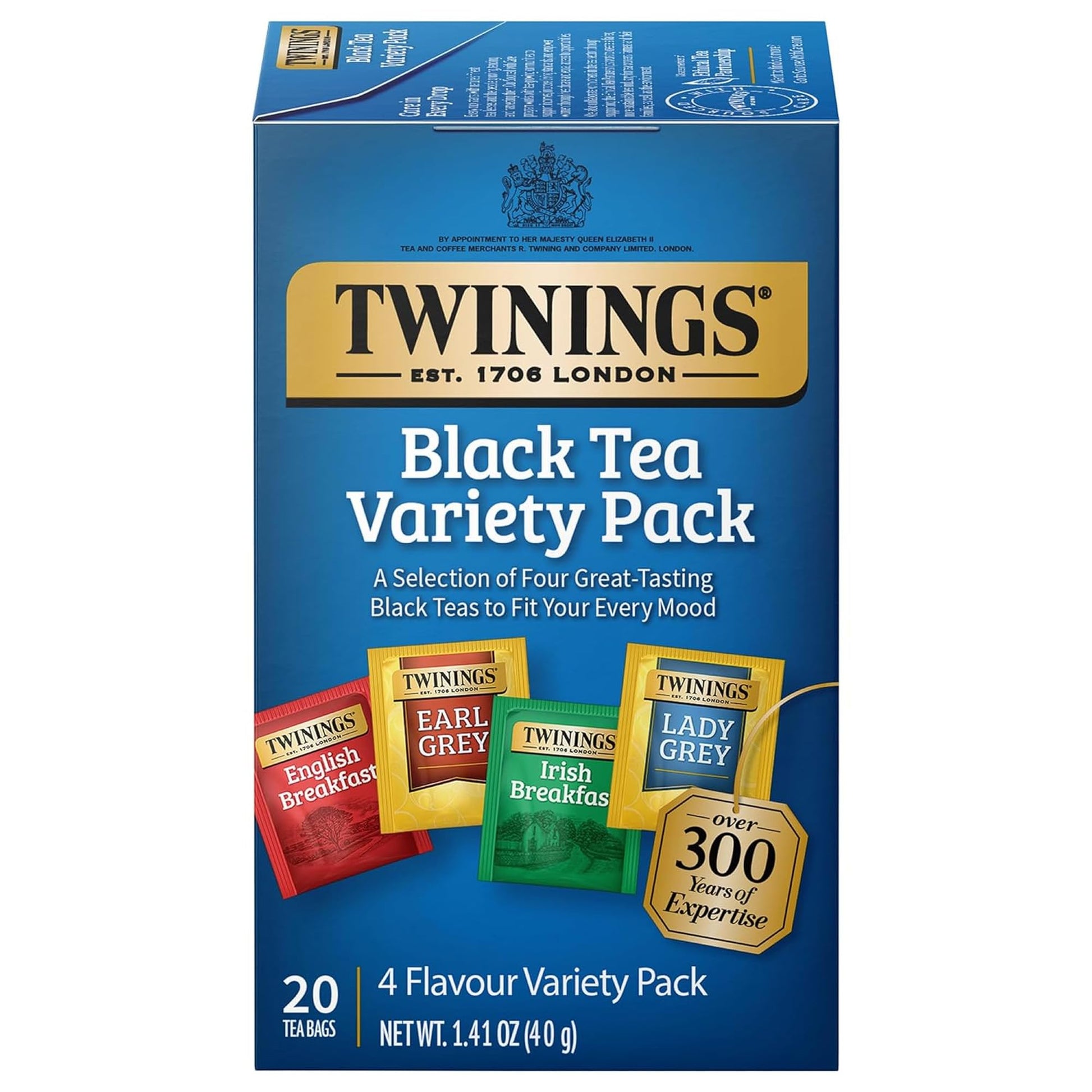Twinings Variety Pack Black Tea Bags, 20 Count (Pack of 1), Includes English Breakfast, Earl Grey, Irish Breakfast, and Lady Gre