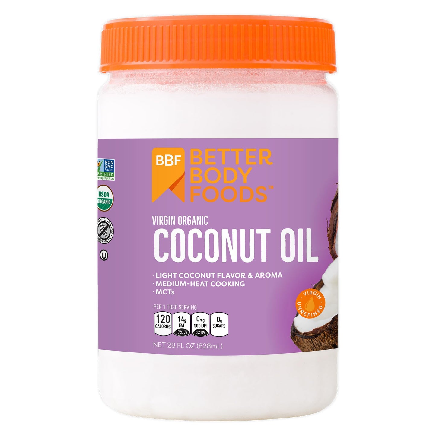 Betterbody Foods Organic Unrefined Coconut Oil - Hair & Skin Moisturizer, Baking & Cooking Oil - Light Aroma And Flavor - Butter Alternative - 28 Fl Oz