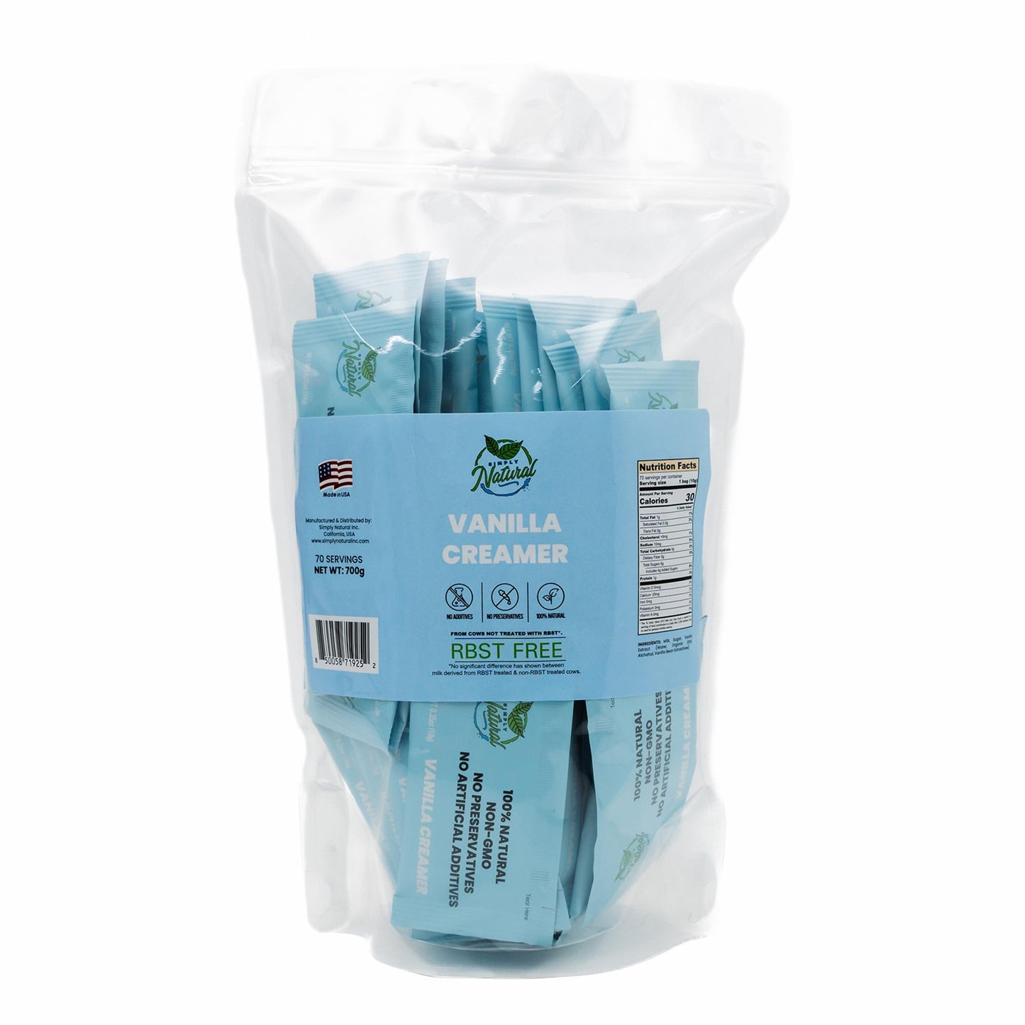 Simply Natural Vanilla Sweetened Condensed Milk Creamer Single-Serve 10 Grams Sachet, All Natural Coffee/Tea Creamer (70 Sachets