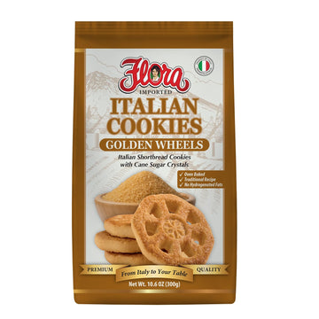 Flora Italian Cookies Golden Wheels - Italian Shortbread Cookies with Cane Sugar Crystals - Traditional Recipe - No Hydrogenated
