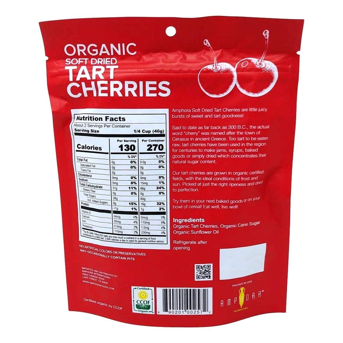 Amphora, Soft Dry Fruit Organic Cherries, 3 Ounce (Pack Of 1)