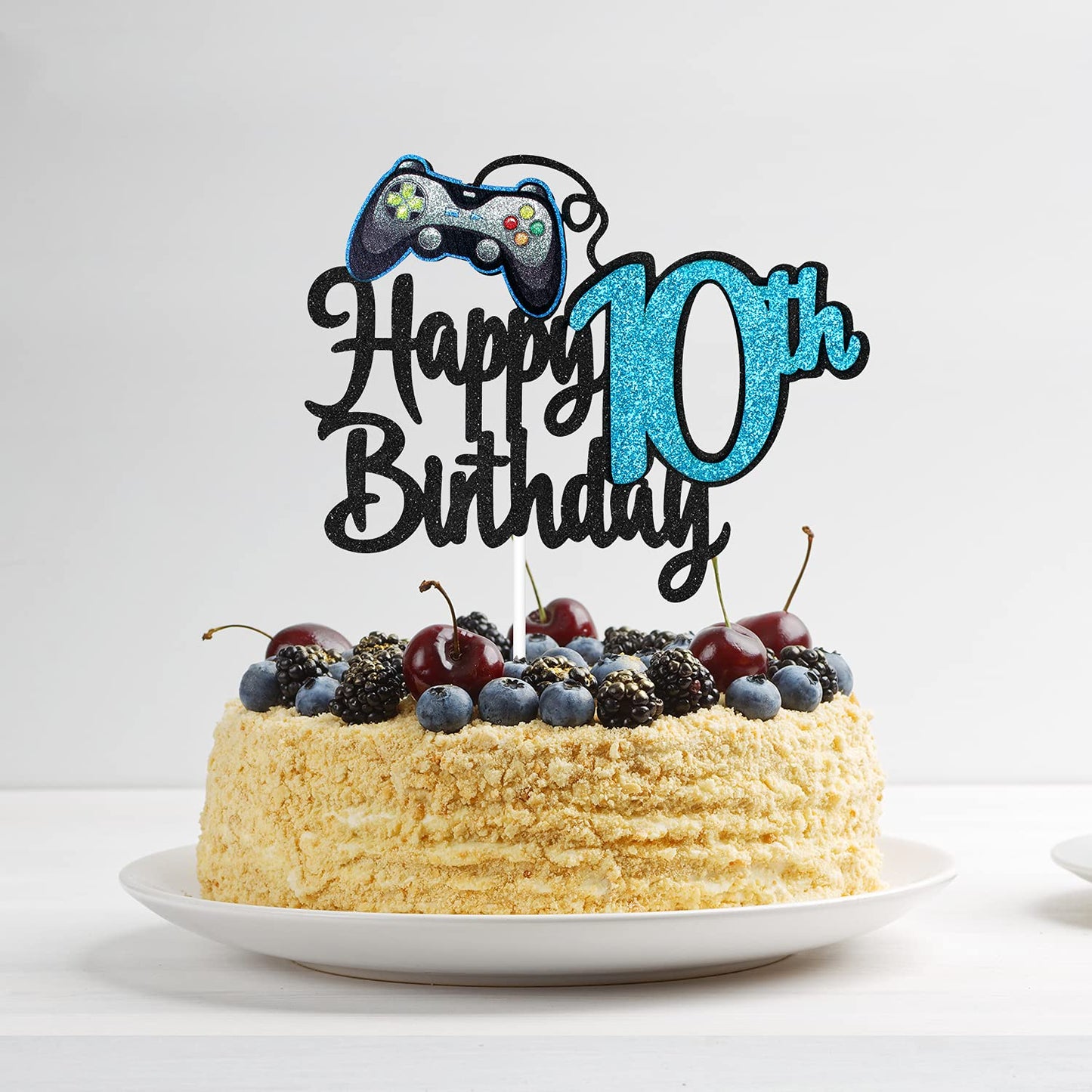 Video Game Happy 10Th Birthday Cake Topper - Video Game Boys 10Th Birthday Party Blue Cake Supplies - Game On Level Up Winner Pa