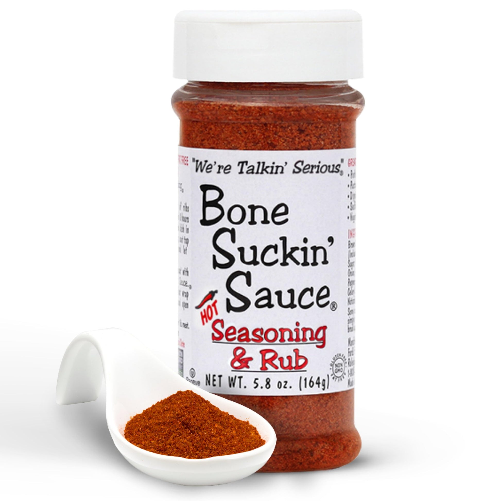 Bone Suckin' Hot Seasoning & Rub, 5.8 Oz - Grilling Rubs, Dry Pork Rub, Gluten-Free, Non-GMO, Kosher, Great on Ribs, Pork, Beef,