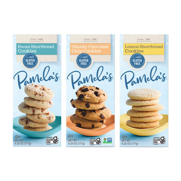 PamelaS Traditional Cookies  Chunky Chocolate Chip  Pecan Shortbread  & Lemon Shortbread  6.25 Oz Each (Variety Pack)