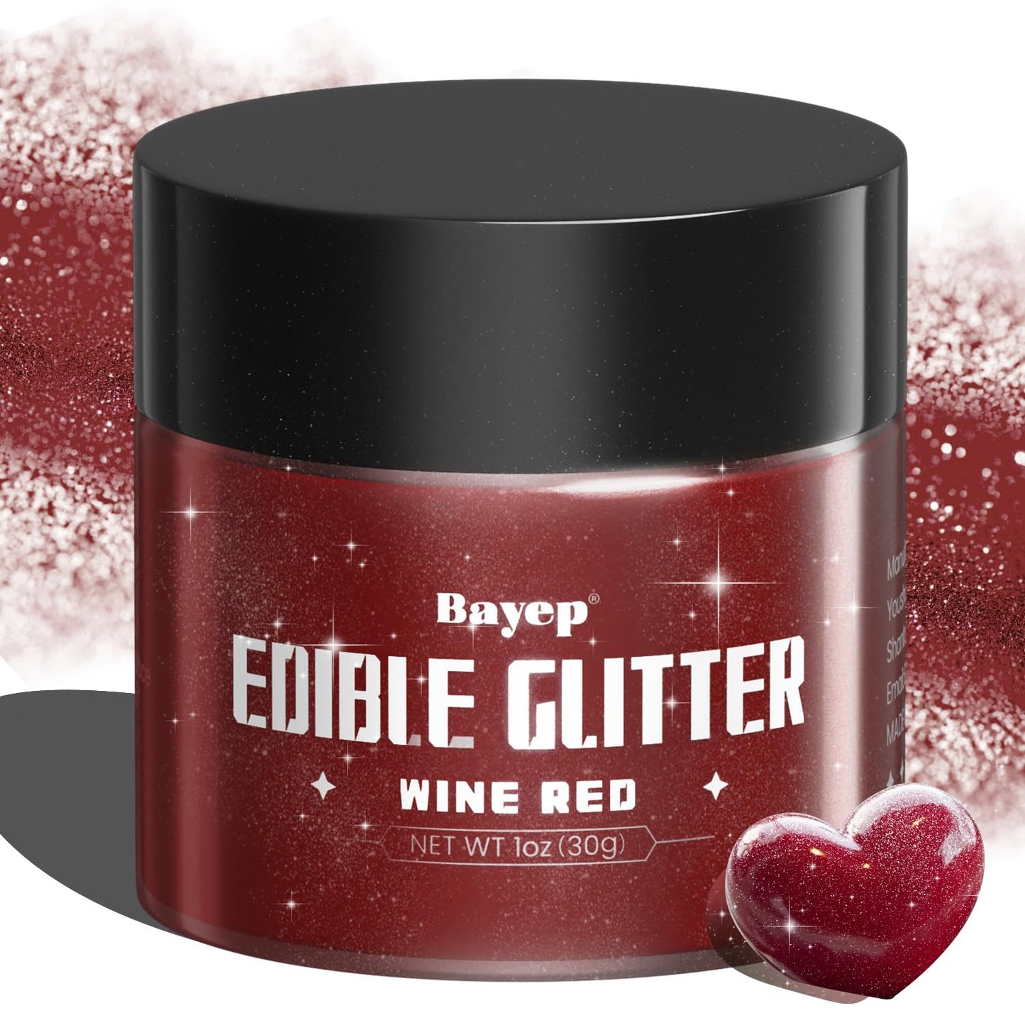 bayep Wine Red Edible Glitter for Drinks, 30g Luster Dust for Cake, Party Supplies