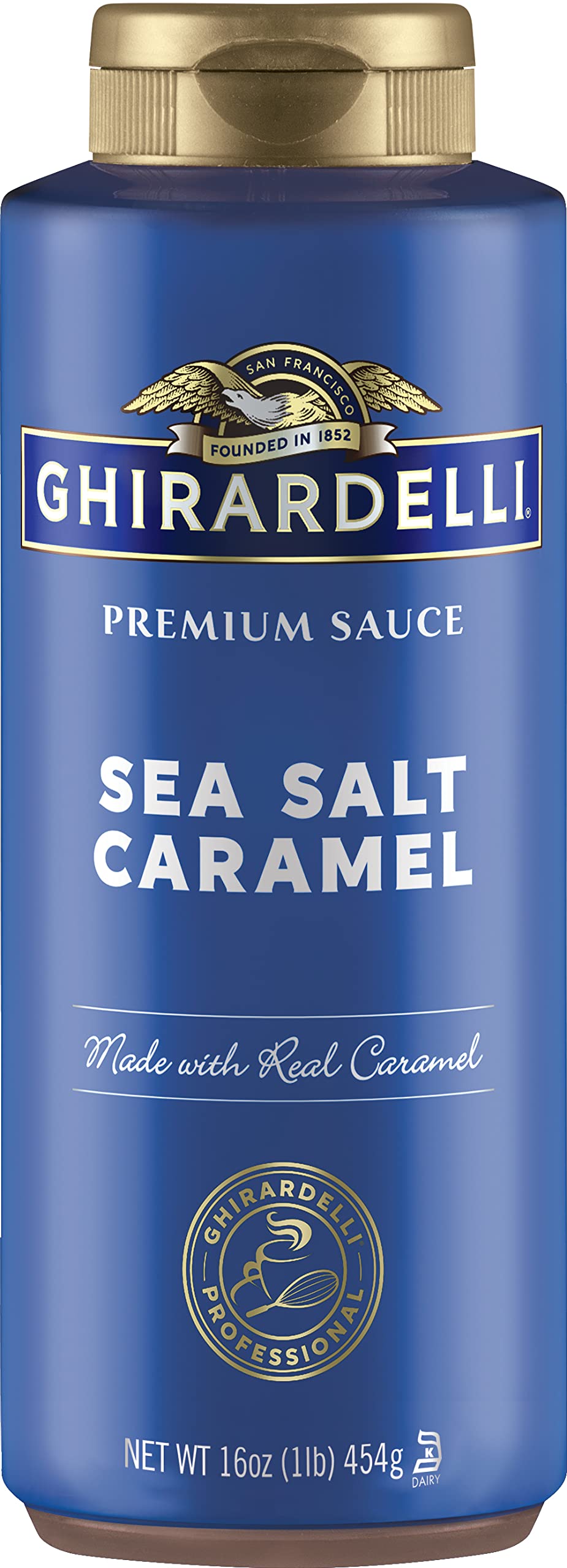 Ghirardelli Sea Salt Caramel Sauce, 16 Ounce Squeeze Bottle With Ghirardelli Stamped Barista Spoon