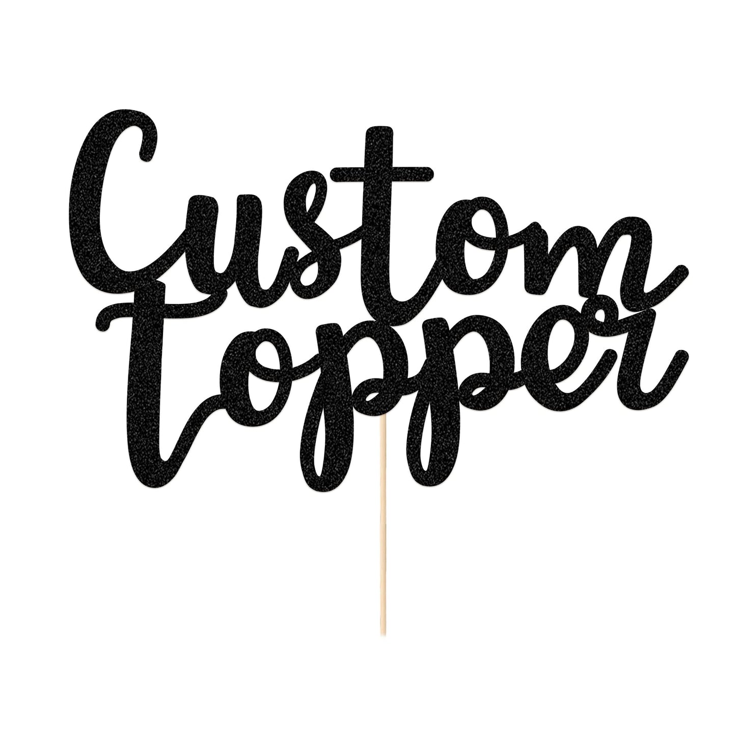 EDSG Personalized Cake Topper - Double Sided Glitter Decoration for Birthday, Wedding, Anniversary, Baby Shower, Black, Plastic