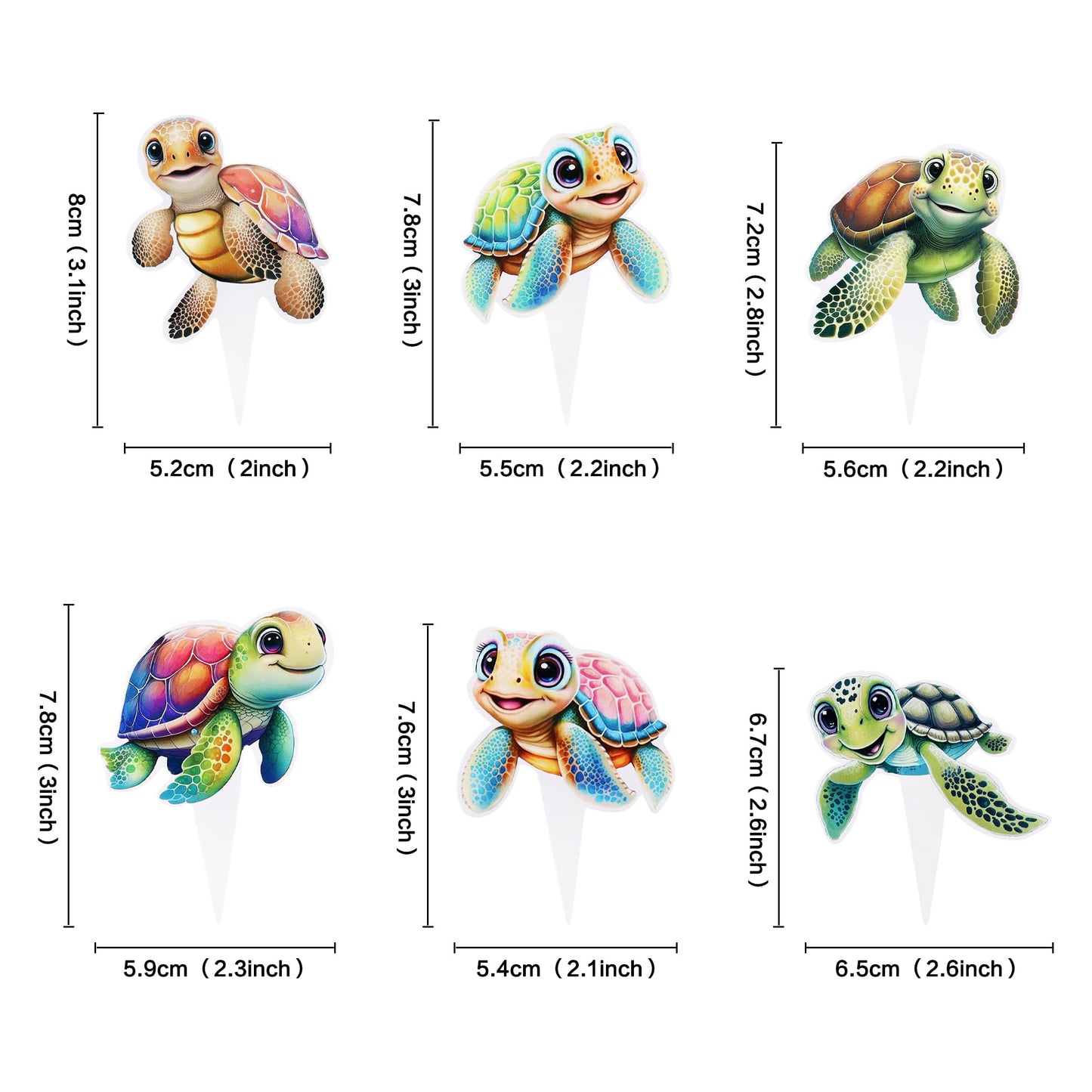 Ercadio 30 Pcs Double Sided Turtles Cupcake Toppers For Baby Happy Birthday Party Cake Sea Animals Baby Shower Party Picks For S